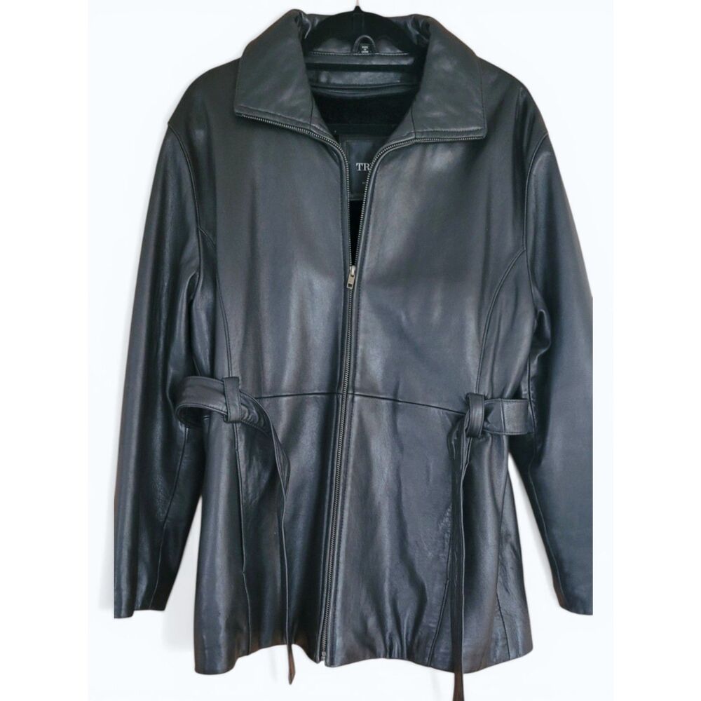 Vintage Trek Black Genuine Leather Jacket Belted Zip Women Cool Girl Indie